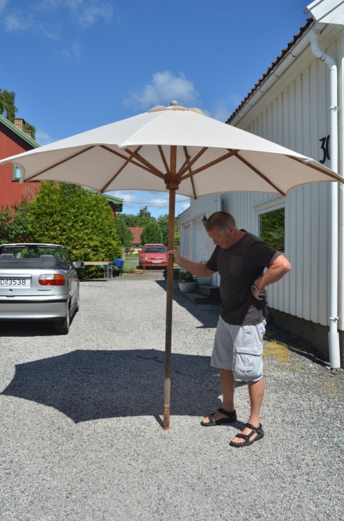 Parasollen trukket om i Sunbrella natte Canvas